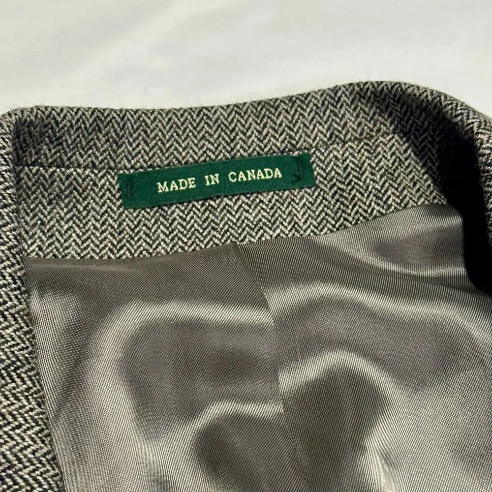 Lauren Ralph Lauren 48R Pure Wool Gray Herringbone Blazer Made Canada